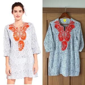 Roberta Roller Rabbit Embroidered 3/4 Sleeve Tunic Blue/Orange Women’s size XS​